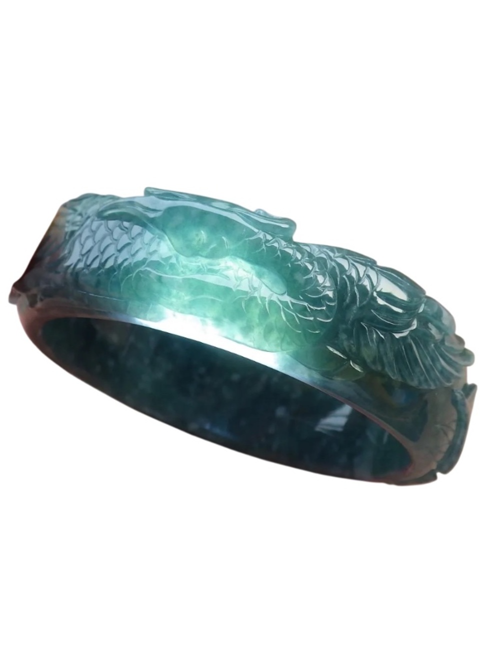 62mm Certified Hand Carved Natural A JADE Jadeite Phoenix Circle Bangle Bracelet